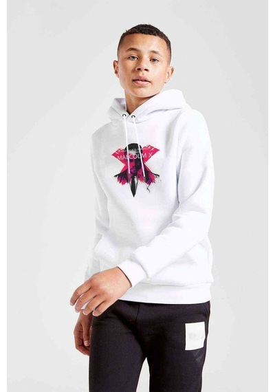 Tshirthane Malcolm X El Shabazz Baskılı Unisex Çocuk Kapüşonlu Beyaz Sweat Beyaz