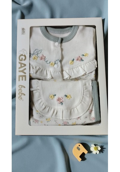 Milays 0-3 Ay Gaye Kız Bebek Renkli Çiçek Nakışlı %100 Pamuk 5li Set Çağla Yeşili