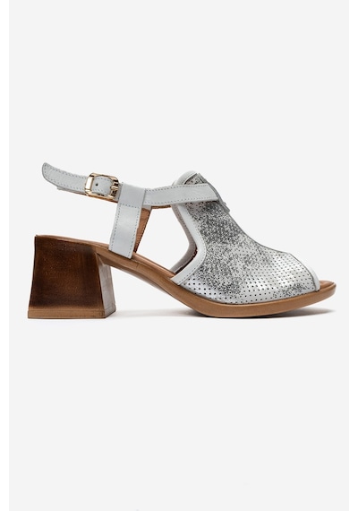 Luvi Shoes Janelle Beyaz Simli Hakiki Deri Kadın Kalın Topuklu Sandalet