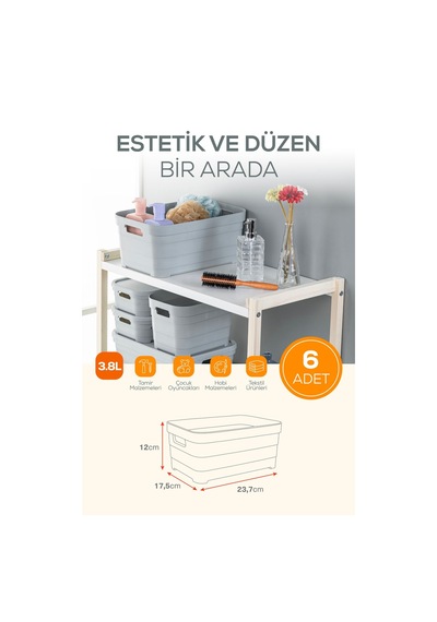 Vienev 6'lı 3,8 Litre Saklama Kutusu Mavi Mavi