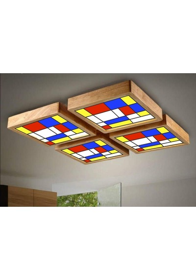 Ahşap Çerçeve Tavan Led Avize 4Lü Takım 60X60Cm
