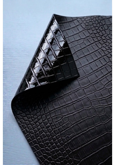 Croco Dokulu Kendinden Yapışkanlı Suni Deri Araç İçi, Mobilya Ve Hobi Kaplama Rulosu 45 X 100 Cm Siyah