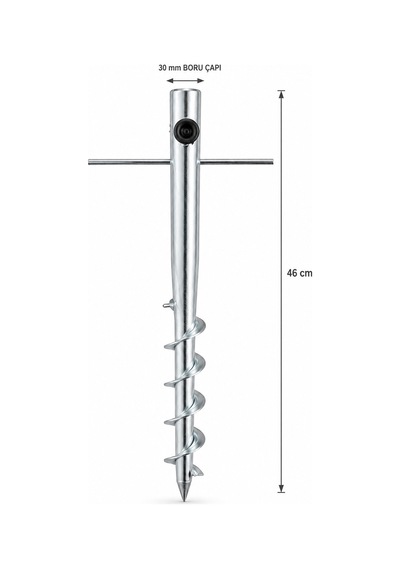 Metal Görünümlü Şemsiye Kazığı 46 Cm / 30 Mm Çap Gümüş