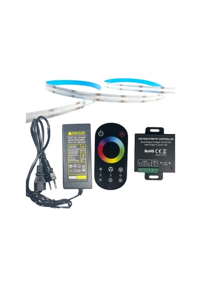 Cob Rgb Şerit Led Set Dokunmatik Kontrollü 360/1m Ledli 5 Metre Plastik Adaptör