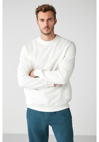 Grimelange Travis Erkek Yumuşacık Kumaşlı Regular Fit Yuvarlak Yakalı Beyaz Sweatshirt