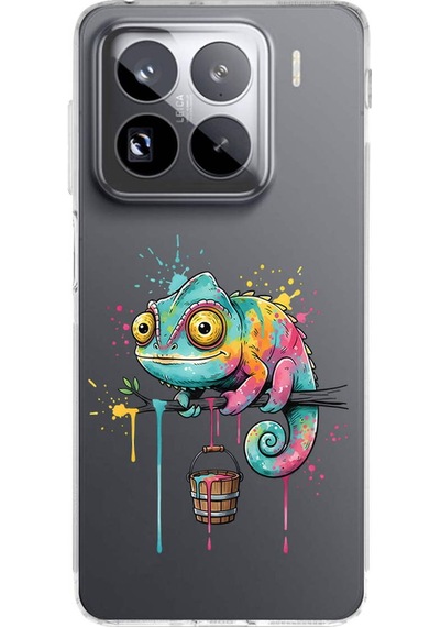 Xiaomi Mi 14 Pro İle Uyumlu Splash Bukalemun Tasarımlı Şeffaf Silikon Kılıf Şeffaf