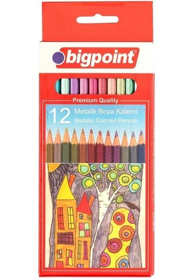 Bigpoint 12 Renk Metalik Kuru Boya Kalem Seti