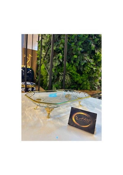 Timeless Gold Yaldızlı Metal Kısa Gold Ayaklı Dekoratif Sunumluk Tepsi, Kayık Tabak