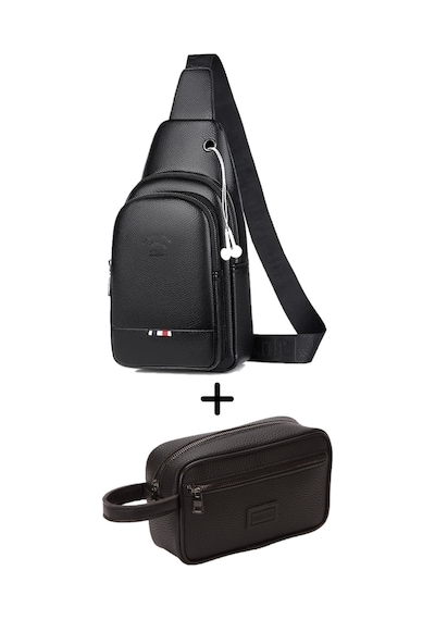 Newish Polo Erkek Çapraz Omuz Çantası Ve Portföy Clutch Traş Bakım Günlük El Çantası New130 Siyah - Beyaz