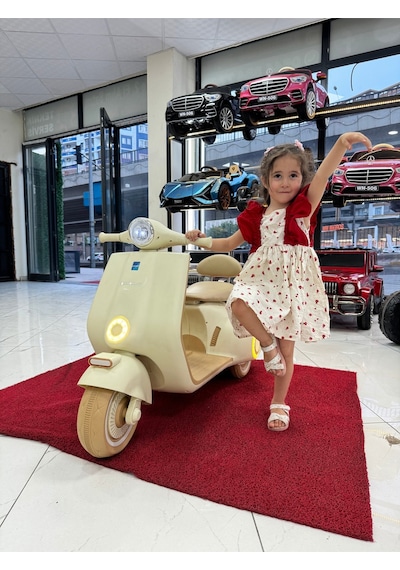 Oyuncak Sepetim Vespa Akülü Motorsiklet 3-10yaş Bej