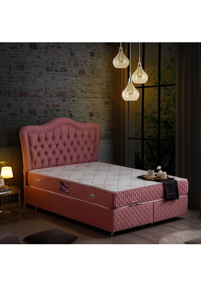 Setaymobilya Baza, Camelli Çift Kişilik Pembe Baza + Başlık + Deluxe Yatak
