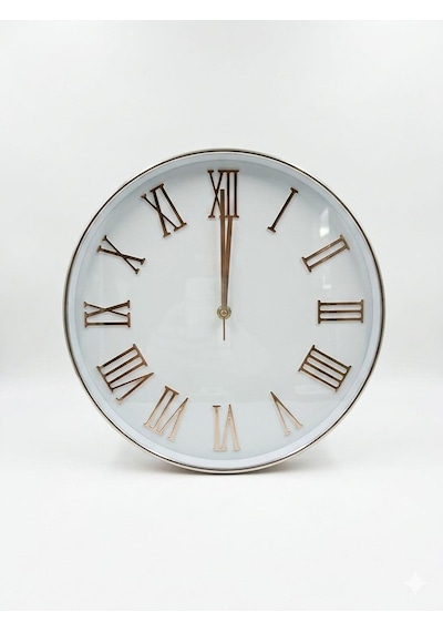 Dekoratif Duvar Saati 29 Cm Sessiz Mekanizmalı Gold Çerçeve Kabartma Rakam Altın 09990274