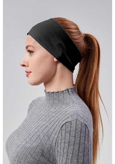 Sonbaharmoda Kadın Spor Saç Bandı Bandana Penye Esnek Bone Dikissiz Siyah