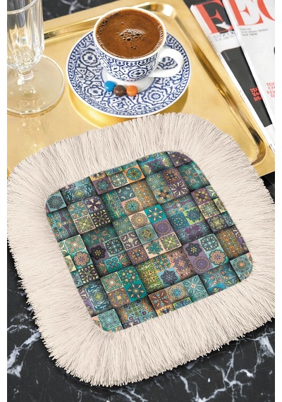Mozaik Patchwork Püsküllü Sunum Peçetesi - Etnik Sofra Yeşil Mavi Bardak Altlığı Mendil Canlı Sisli Şampanya Mozaik Patchwork Püsküllü Sunum Peçetesi - Etnik Sofra Yeşil Mavi Bardak Altlığı Mendil Canlı Sisli Şampanya
