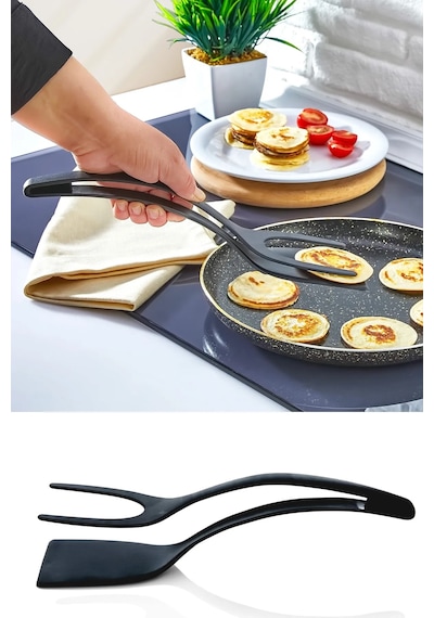 Pratik Yanmaz Yapışmaz Teflon Maşalı Spatula 220 Dereceye Dayanıklı Teflon Servis Set 1 Adet