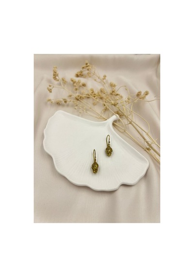 Lunarie Buda Figürlü Eskitme Gold Sallantılı Küpe Altın