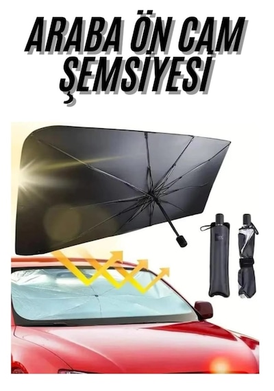 Tüm Araçlar Için Katlanabilir Şemsiye Araba Ön Cam Güneşlik/ Araç Içi Esnek Şemsiye Gölgelik / Araç İçi Koltuk Arkası Tutucu Hediyedir. 135 Cm - 75 C 1