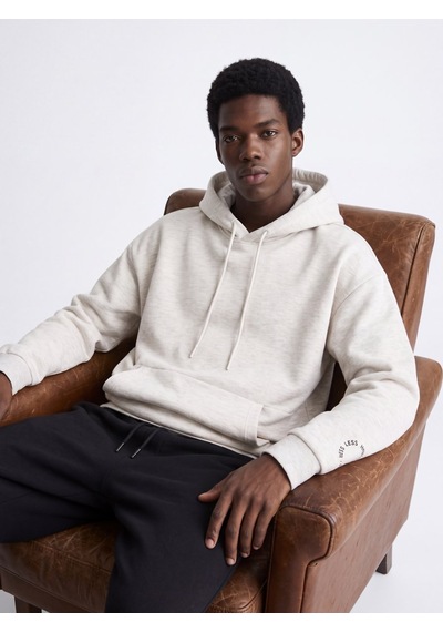 LTB Relaxed Fit Kol Baskılı Kapüşonlu Gri Sweatshırt