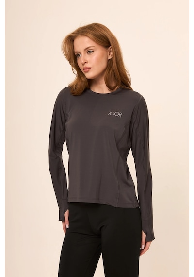 Zoor Kadın Uzun Kol Compression Fitness Gym Spor Body Tshirt Füme