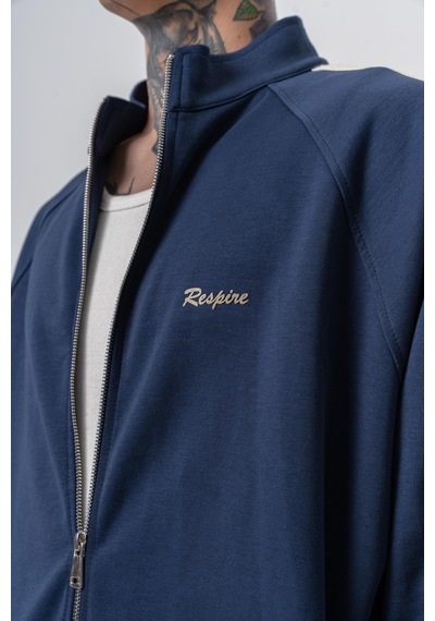 Erkek Respire Şerit Detaylı Dik Yaka Doubleface Zip Oversize Sweatshirt Lacivert