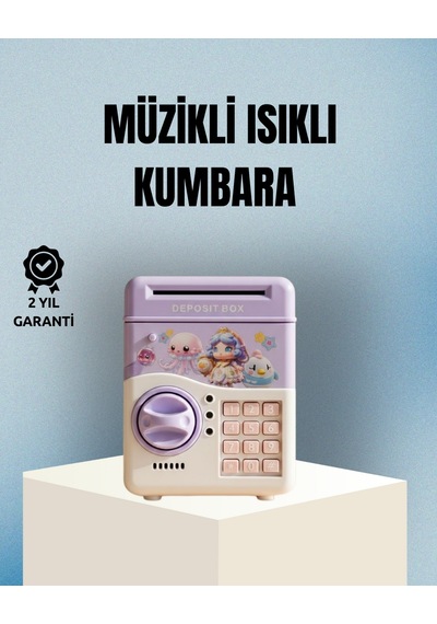 Işıklı - 540 - Sesli Şifreli Otomatik Para Çeken - Nazblsmm - Kumbara Mor