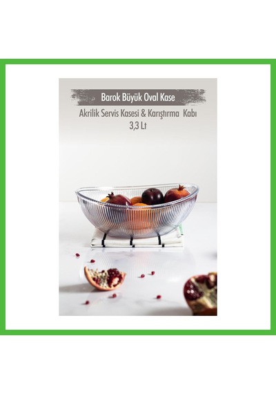 Vaveni Akrilik Barok Şeffaf Büyük Oval Meyve & Salata Kasesi & Karıştırma Kabı / 3,3 Lt Cam Değildir Arz