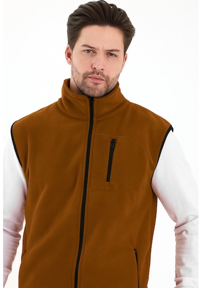 Erkek Tam Fermuarlı Spor Polar Yelek Camel