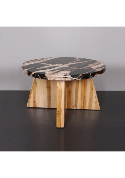 Nurıa Fosil Ağaç & Teak Sehpa 60x37x60 Cm Bej