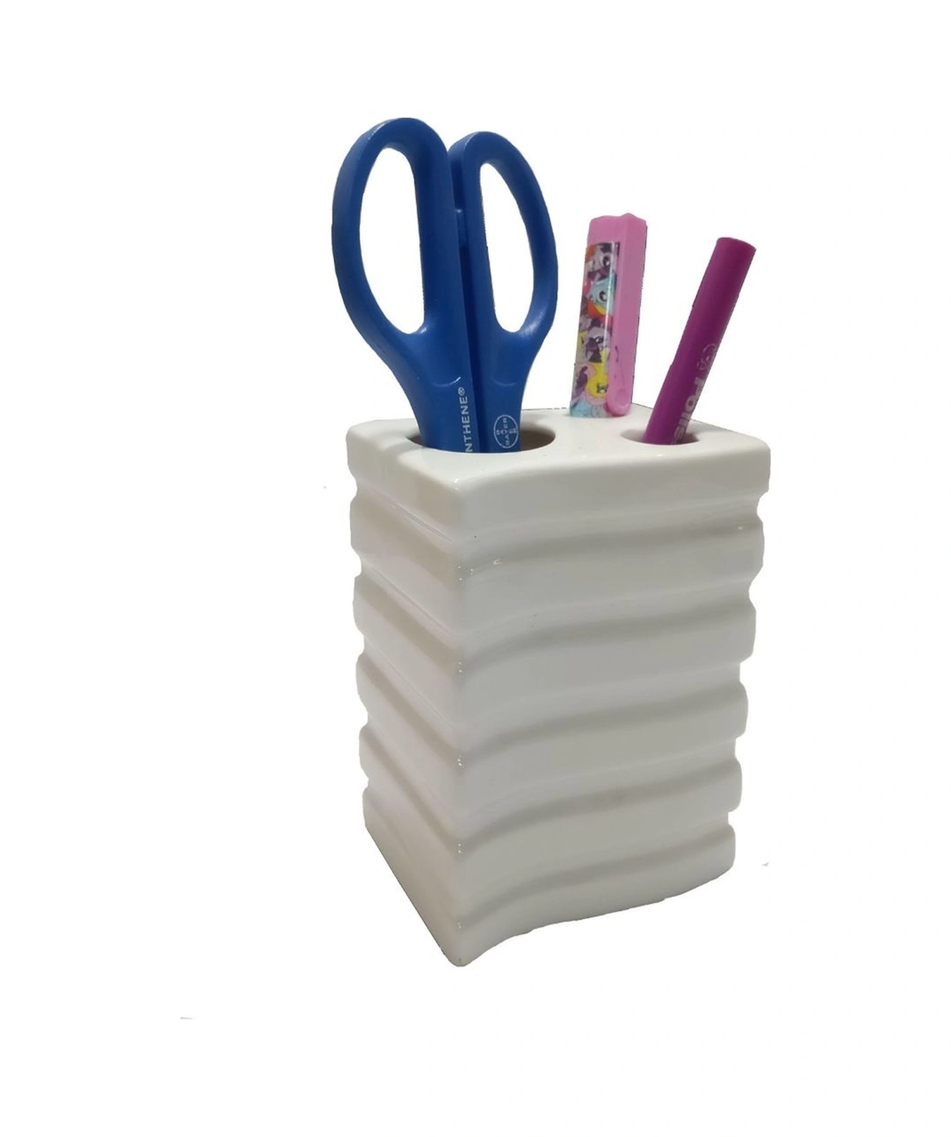 2 Adet Kalemlik Kare Çizgili Model Seramik Ofis Gereci 8x6x11cm Çok Renkli