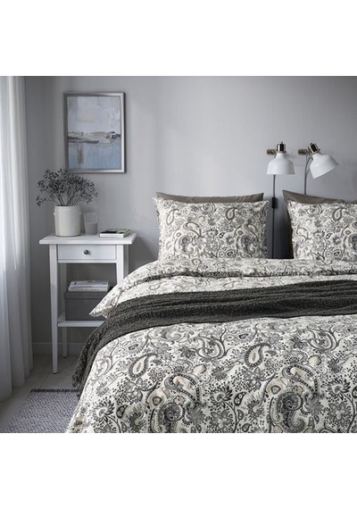 Ikea Rodgersıa Çift Kişilik Nevresim Seti, Gri-beyaz, 240x220/50x60 Cm