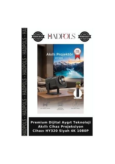Premium Dijital Aygıt Teknoloji Akıllı Cihaz Projeksiyon Cihazı Hy320 Siyah 4k 1080p