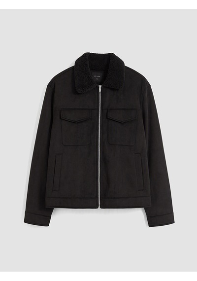 LC Waikiki Lc Waıkıkı Siyah Regular Fit Kürk Yaka Süet Erkek Mont