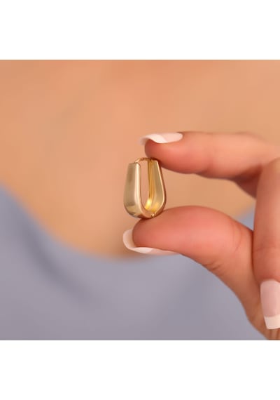 Nox Jewelry 925 Ayar Altın Kaplama Haggie Hafif Modern U Küpe - E00267 Gold