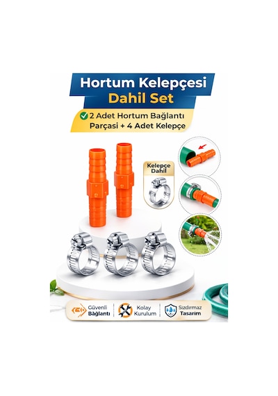 1/2 Hortum Ekleme Aparatı 2 Adet Bağlantı Aparatı Ve 4 Adet Kelepçe Dahil Bahçe Hortum Seti 1