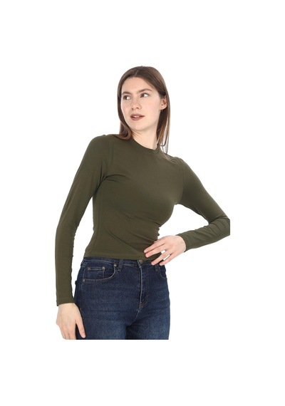 Penyebizden Likralı Pamuk Crop Tişört -slim Fit-haki