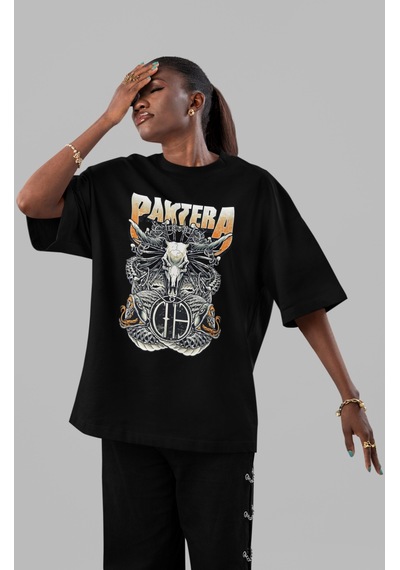 Pantera Rock Metal Müzik Grubu Ön Baskılı Unisex Oversize Tişört Siyah