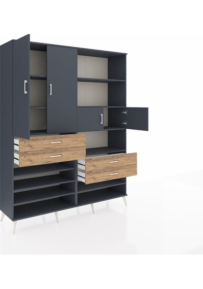 Hyperion Gardrop 11 Raflı 4 Çekmeceli 4 Kapaklı 176x44x221 Antrasit-antrasit/çam Antrasit/çam Hyperion Gardrop 11 Raflı 4 Çekmeceli 4 Kapaklı 176x44x221 Antrasit-antrasit/çam Antrasit/çam