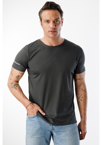 Genius Store Nem Emici Hızlı Kuruma Atletik Teknik Performans Erkek Spor T-shirt - Füme