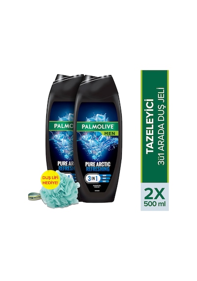 Palmolive Men Pure Arctic 3in1 Ferahlatıcı Erkek Duş Jeli 2 x 500 ML + Duş Lifi
