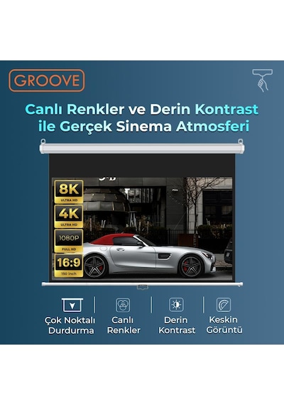 Groove Vizio Pro 150 Inch 332x188cm Blackout Işık Geçirmez Profesyonel Projeksiyon Perdesi +canlı Renkler+göz Koruması+leke Tutmaz Projector