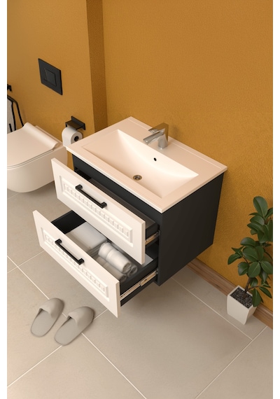 Teta Home Floransa 80 Cm Mdf Gövde Membran Kapak Banyo Dolabı Seti Antrasit - Beyaz Teta Home Floransa 80 Cm Mdf Gövde Membran Kapak Banyo Dolabı Seti Antrasit - Beyaz