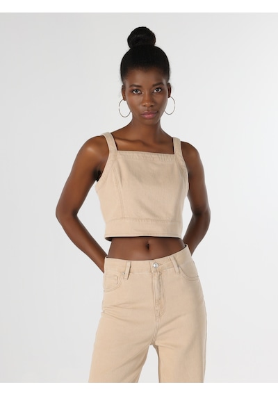 Colin's Crop Top Açık Kahvarengi Kadın Kolsuz Gömlek CL1064534_Q1.V1_DN00447 Colin's Crop Top Açık Kahvarengi Kadın Kolsuz Gömlek CL1064534_Q1.V1_DN00447