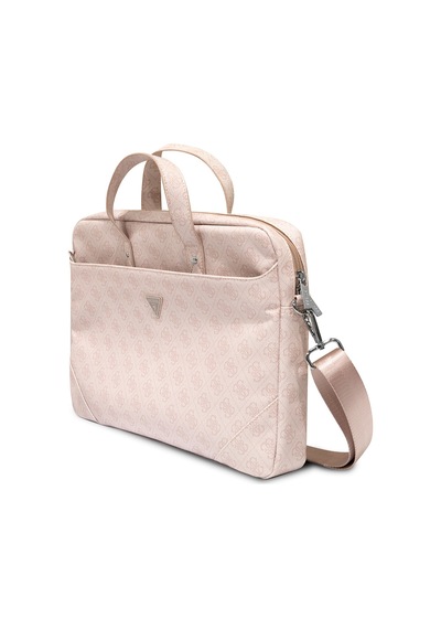Guess 15-16 İnç Laptop Çantası Sıcak Damgalı 4g Desenli Üçgen Logolu Omuz Askılı Pembe