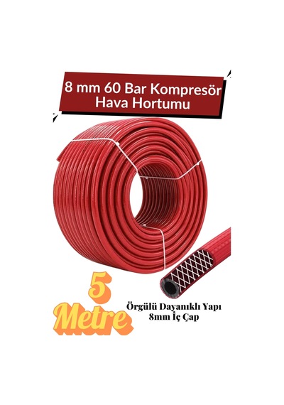 5 Metre Kompresör Hava Hortumu 8 Mm Termo Hortum Kırmızı Thermo Hortum Basınca Dayanıklı Hortum