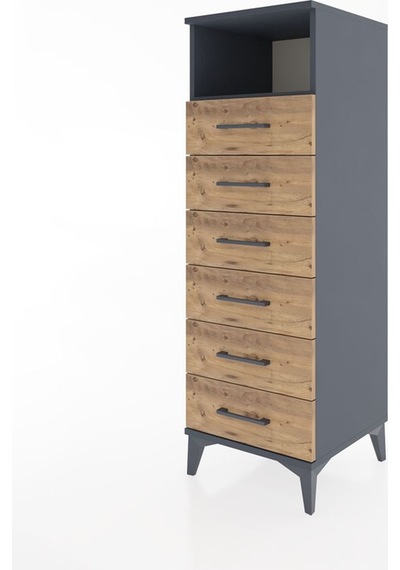 Hyperion Dolap Tek Raflı 6 Çekmeceli 44x44x134 Antrasit-çam Antrasit