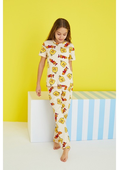 Siyah İnci Örme Pijama Takım Çok Renkli