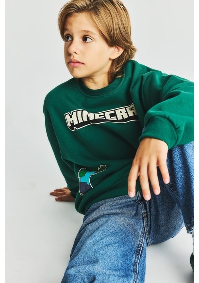 Defacto Minecraft Bisiklet Yaka İçi Yumuşak Tüylü Kalın Sweatshirt Erkek Çocuk I3062a826wngn651 Yeşil-gn651