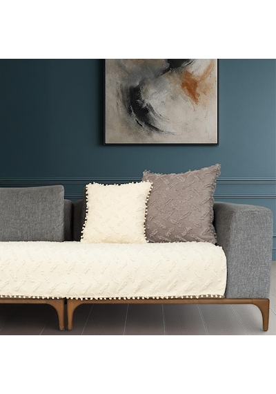 Latuda Home Ponela Bohem Ponponlu Koltuk Örtüsü 90x200 Cm Sadece Oturma Alanı 1 Adet - Ekru Diğer
