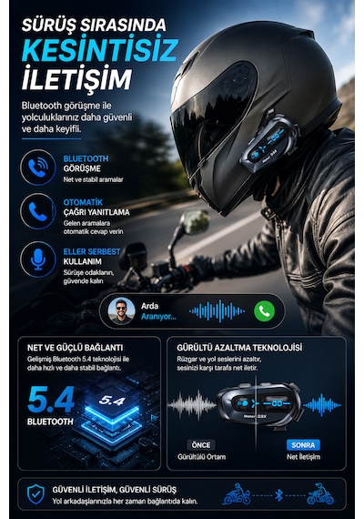 D3x Motosiklet İnterkom Bluetooth 5.4 Kask Kulaklığı 600 Metre Görüşme Hd Hoparlör Müzik Paylaşımı Ip56 Su Geçirmez