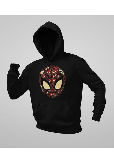 Sevbano Tasarım Spider-man Maske Baskılı Unisex Oversize Marvel Hoodie Siyah